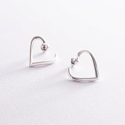 Серьги - пусеты "Сердечки" в серебре 123279 №2