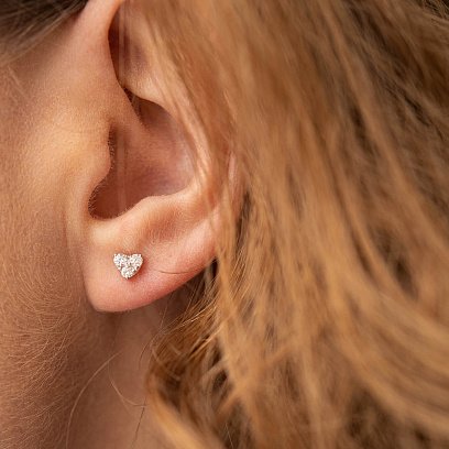 Золотые серьги - пусеты "Сердечки" с бриллиантами сб0463ca №6