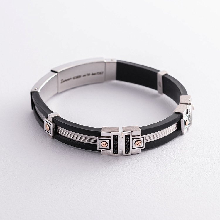 Чоловічий браслет зі срібною та золотою вставкою Zancan EXB293R-N від ювелірного магазину Онікс