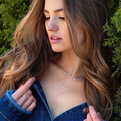 Срібне кольє "Хрестики" з фіанітами 18935 №6