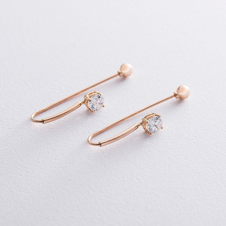 Золоті сережки з фіанітами с06189 від ювелірного магазину Онікс - 2