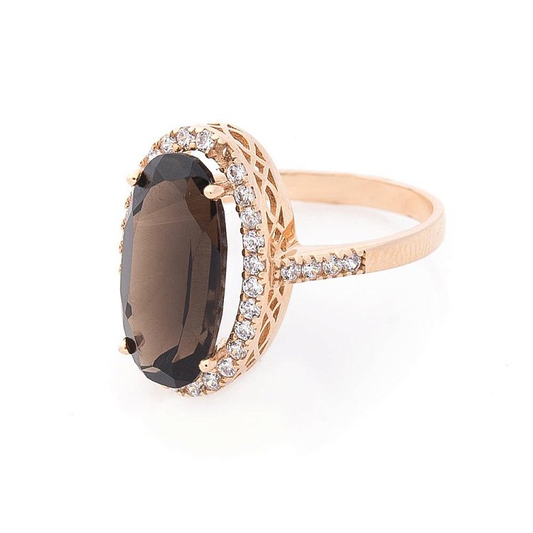 Золота каблучка (димчастий кварц, фіаніти) к05092 від ювелірного магазину Онікс - 1