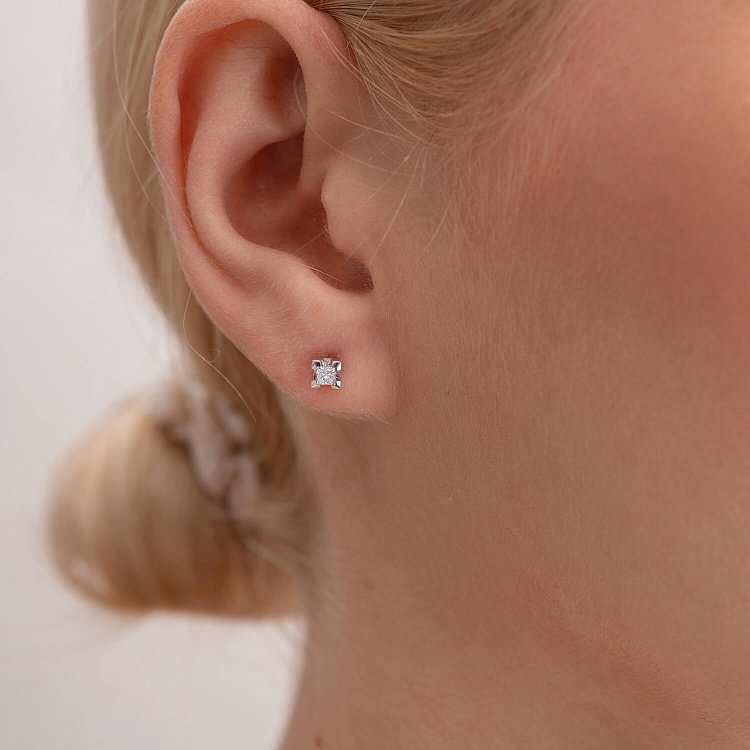 Золотые серьги - пусеты с бриллиантами 34961121 от ювелирного магазина Оникс - 4