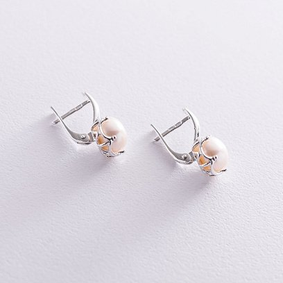 Срібні сережки з культ. прісн. перлами 121860 №3