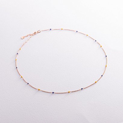 Кольє в червоному золоті (синя та жовта емаль) кол02242