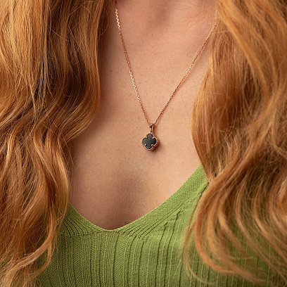 Підвіска "Конюшина" в червоному золоті (онікс) п03948 №2