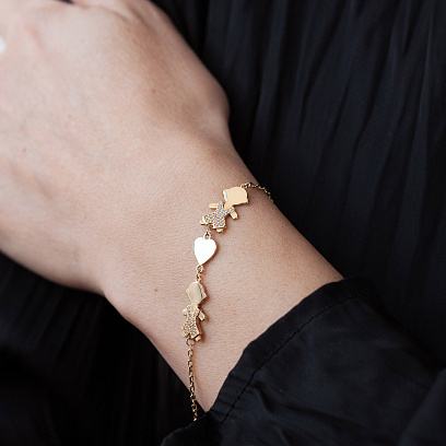 Браслет "Два хлопчика і сердечко" у жовтому золоті (фіаніти) б05656 №2