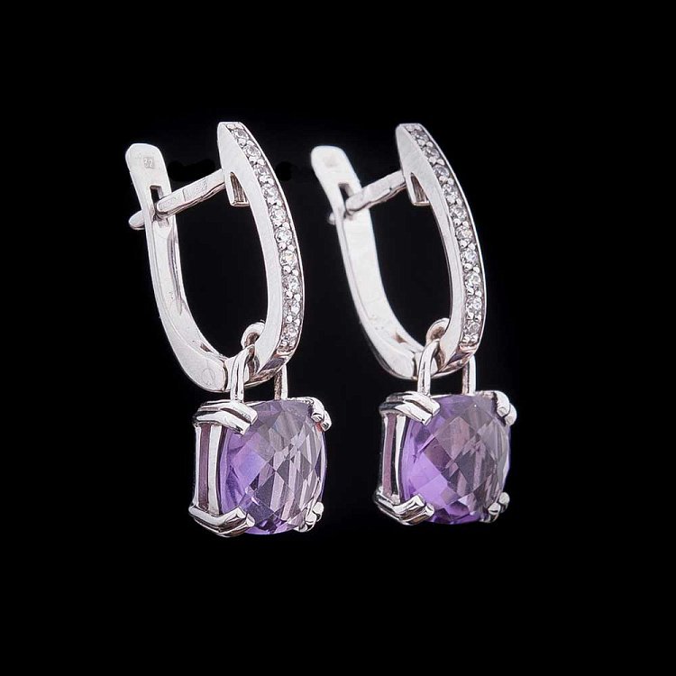 Золоті сережки з аметистом і фіанітами 14048560 від ювелірного магазину Онікс