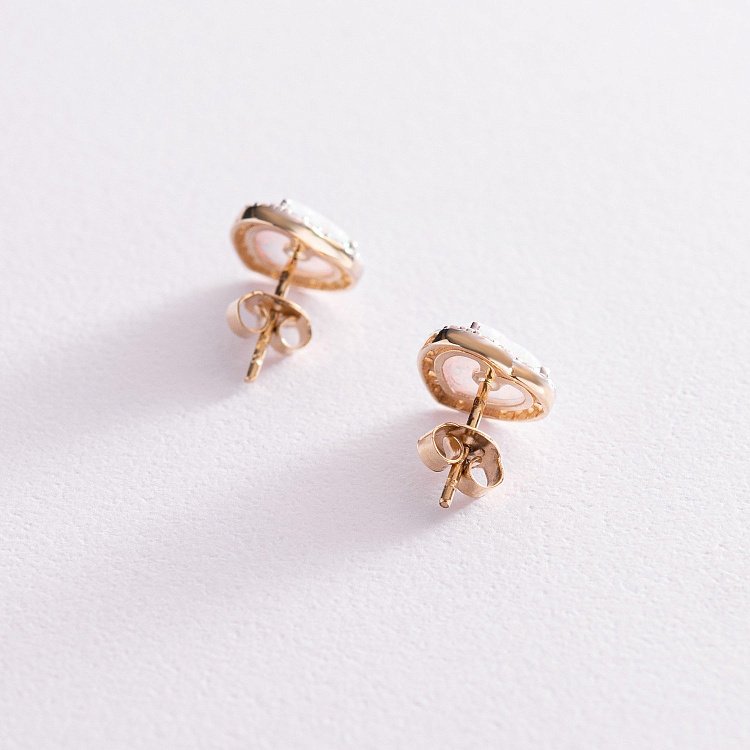 Золоті сережки-пусети "Сердечка" (ім. опал, фіаніт) с06328 від ювелірного магазину Онікс - 4