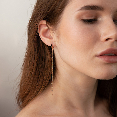 Серьги "Шарики на цепочке" (красное, желтое, белое золото) с09373 №5