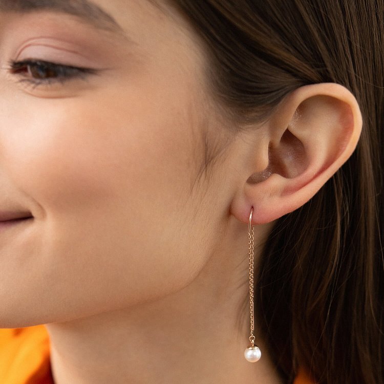 Сережки - протяжки з перлами (червоне золото) с08268 від ювелірного магазину Онікс - 1