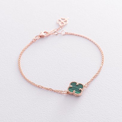 Браслет "Конюшина" в червоному золоті (малахіт) б04827