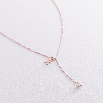 Колье "Ласточка" в красном золоте (фианит) кол01921