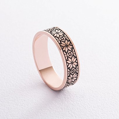 Золота обручка "Вишиванка" з чорнінням 28642400 №10