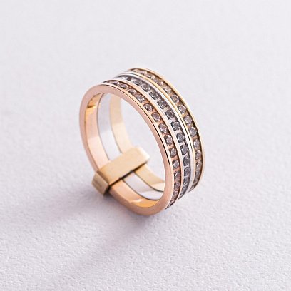 Золота потрійна каблучка з фіанітами к01913