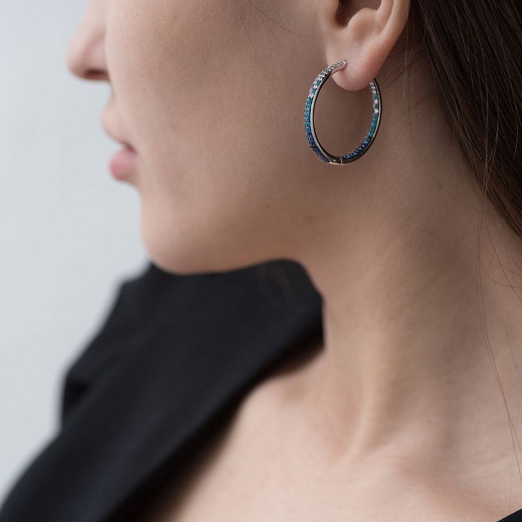 Золоті сережки-кільця (сапфір, діамант) сб0251sth від ювелірного магазину Онікс - 1