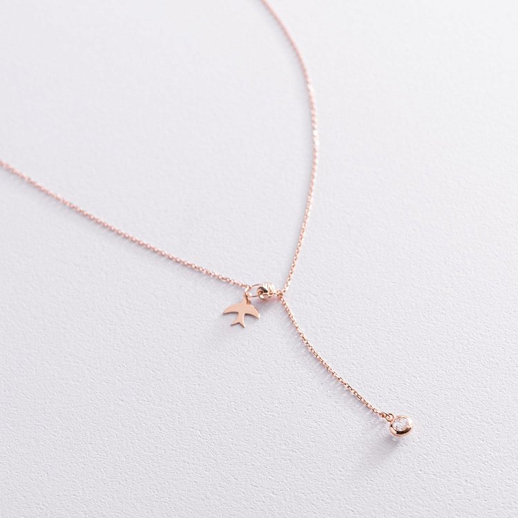 Колье "Ласточка" в красном золоте (фианит) кол01921 от ювелирного магазина Оникс