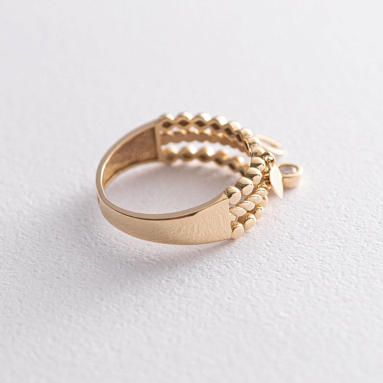 Кольцо "Сердечки" в желтом золоте (фианит) к06471 от ювелирного магазина Оникс - 2