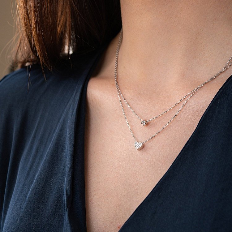 Серебряное колье "Сердечко" с фианитами 181129 от ювелирного магазина Оникс - 6