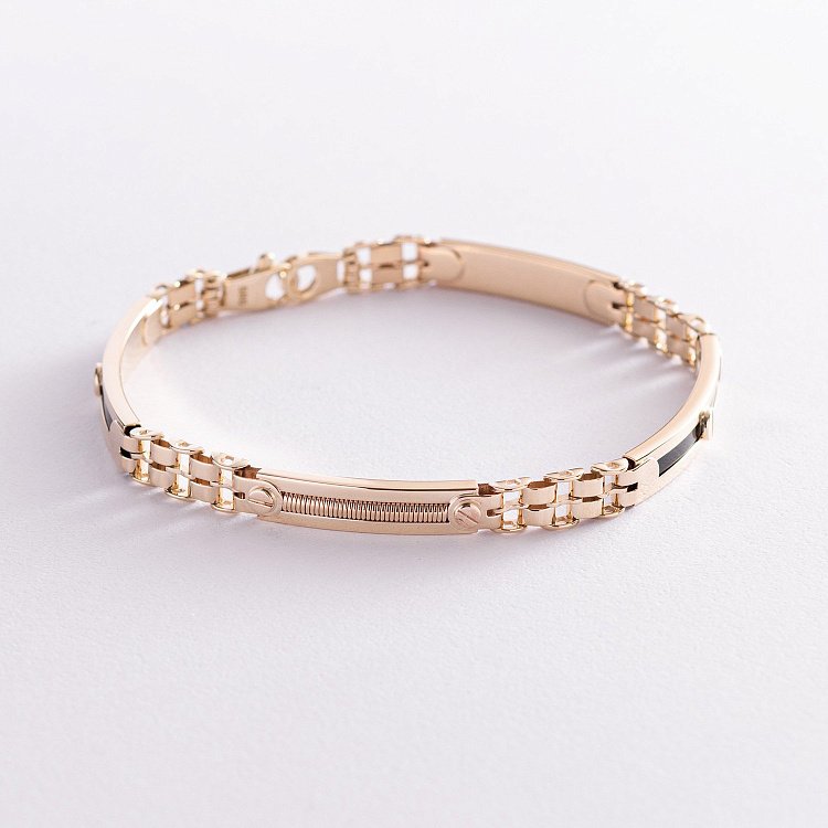 Чоловічий браслет у жовтому золоті (онікс) б05007 від ювелірного магазину Онікс