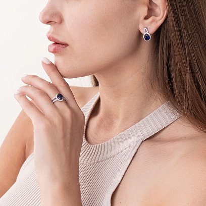 Серебряное кольцо с сапфиром и фианитами 1351/1р-HSPH №3