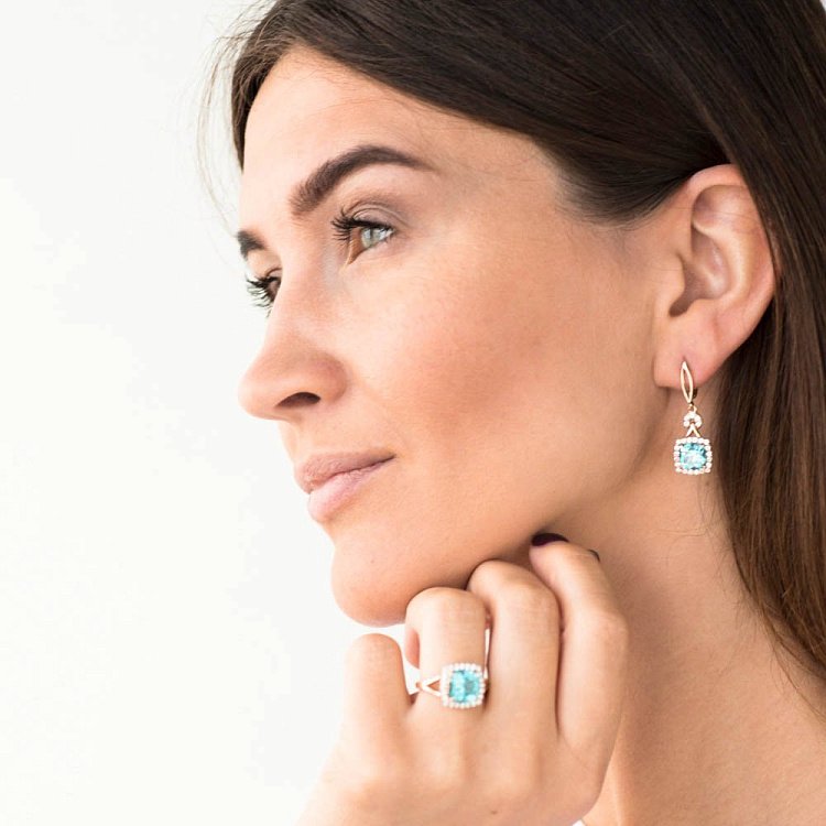 Золоті сережки з аквамарином і фіанітами 1в78952 від ювелірного магазину Онікс - 3