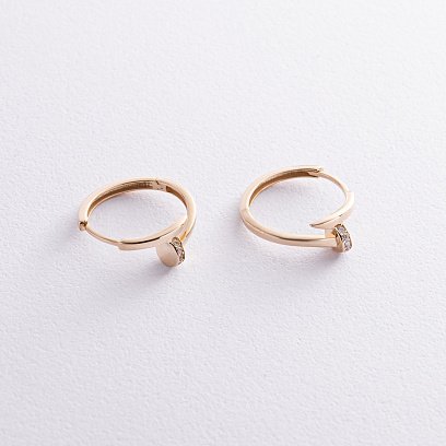 Серьги - кольца "Гвоздь" в желтом золоте (фианиты) с08343 №5