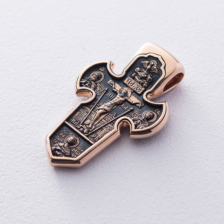 Золотий православний хрест "Розп'яття. Архангел Михаїл" п02640 від ювелірного магазину Онікс