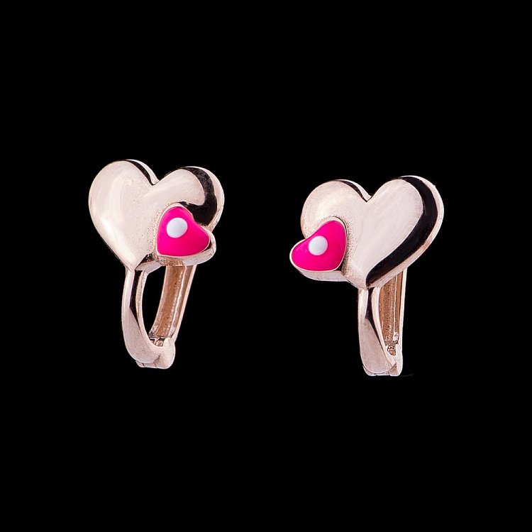 Сережки "Пара сердечек" в красном золоте с04791р от ювелирного магазина Оникс - 1