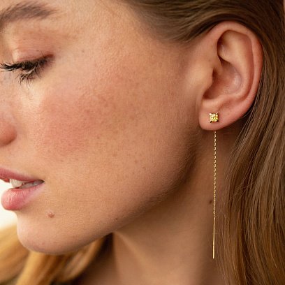 Серьги - протяжки в желтом золоте (голубые и желтые фианиты) с08123 №2