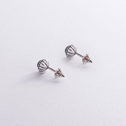 Серебряные серьги - пусеты (пироп) 122178 №3