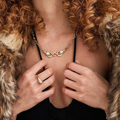 Каблучка "Пантера" в жовтому золоті (фіаніти) к05277 №2