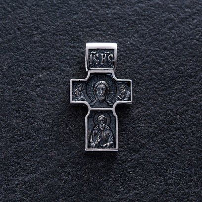 Срібний православний хрест "Спас Нерукотворний. Святитель Миколай Чудотворець. Георгій Переможець" 133229 №3