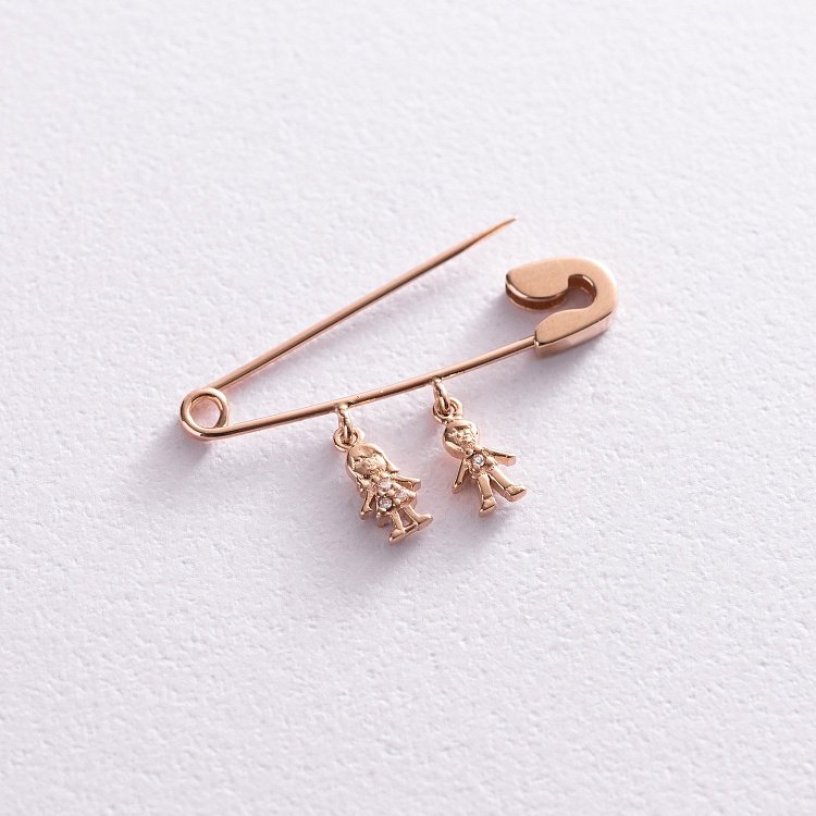 Золота шпилька "Хлопчик і дівчинка" (фіаніти) зак00322 від ювелірного магазину Онікс