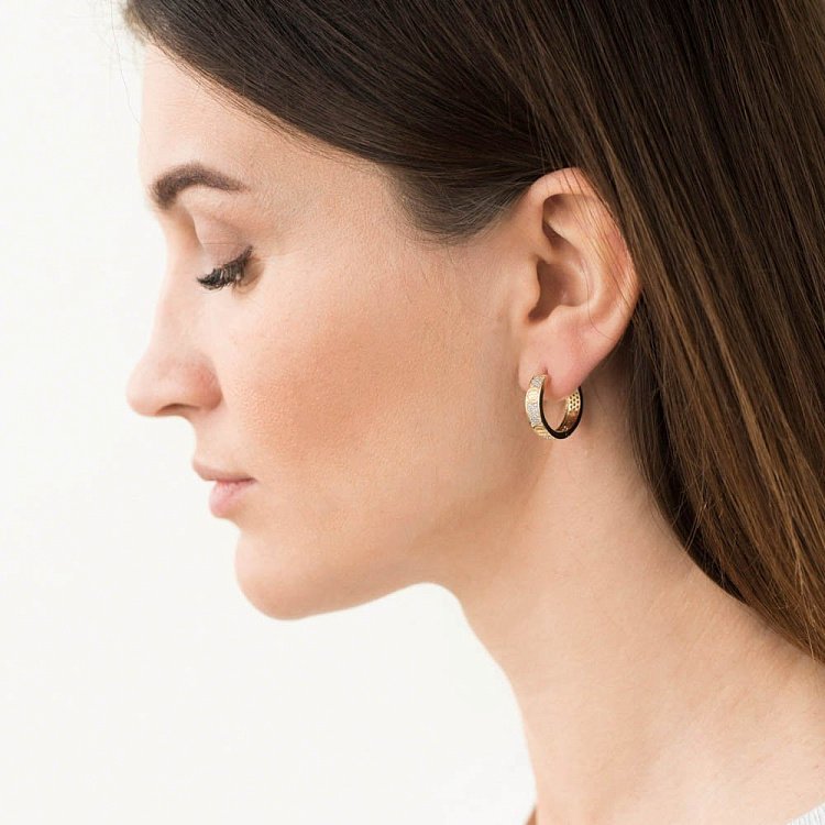 Золотые серьги-кольца (фианит) с05393 от ювелирного магазина Оникс - 2