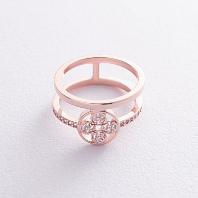 Кольцо "Клевер" в красном золоте (фианиты) к07350