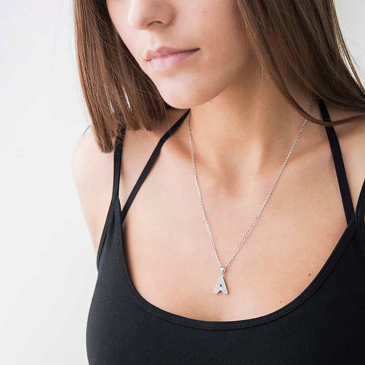 Серебряная подвеска "Буква А" с фианитами 132212 А от ювелирного магазина Оникс