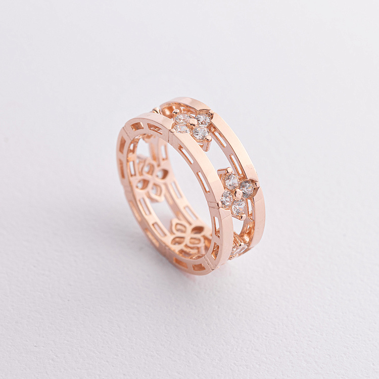 Кольцо "Клевер" в красном золоте (фианиты) к08367 от ювелирного магазина Оникс