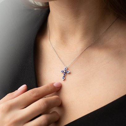 Золотий хрестик (синій сапфір, діамант) пб0109gl №2