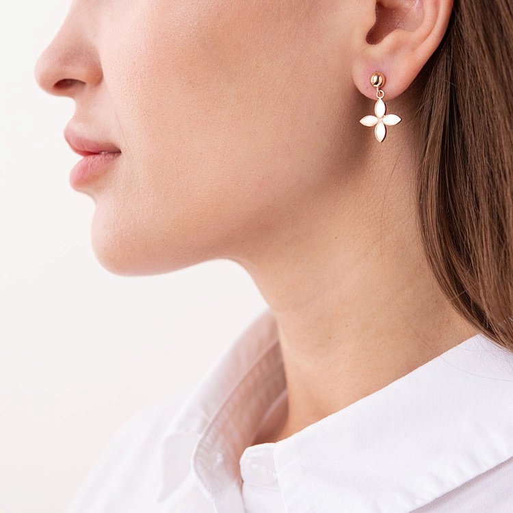 Серьги - пусеты "Клевер" в красном золоте с07073 от ювелирного магазина Оникс - 3