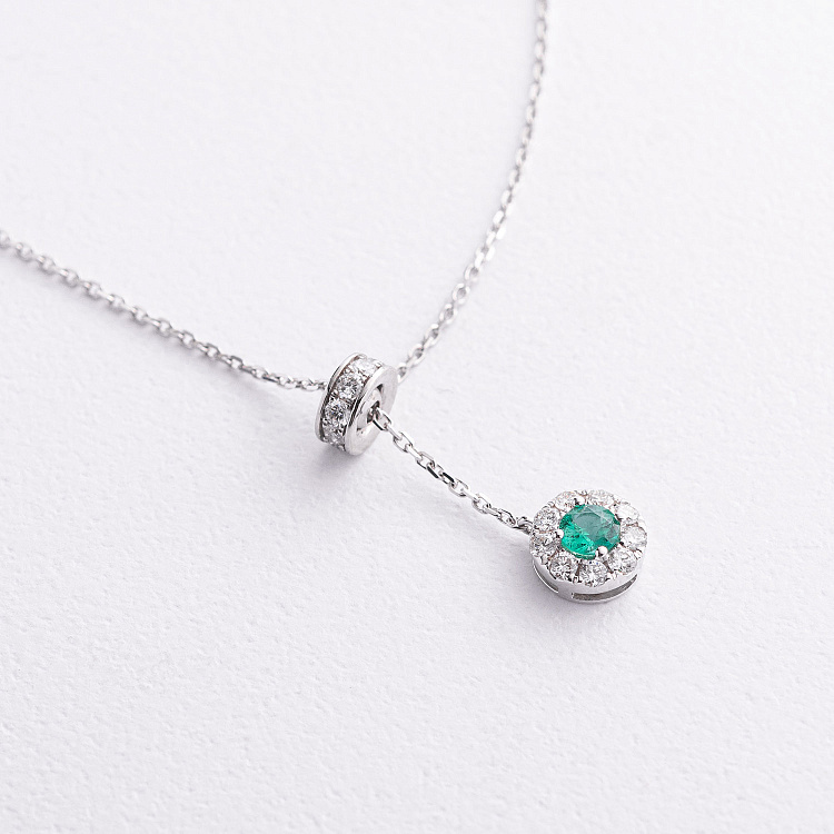 Золоте кольє - краватка зі смарагдом та діамантами колб0197mi від ювелірного магазину Онікс - 1