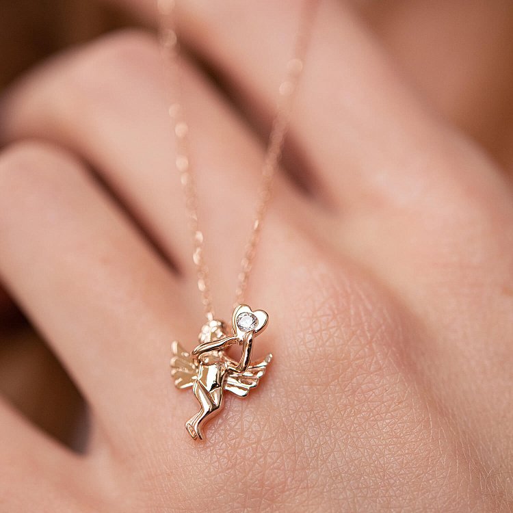 Золотое колье "Ангелочек" с фианитом кол02133 от ювелирного магазина Оникс - 1