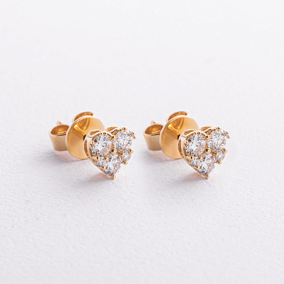 Серьги - пусеты "Сердечки" в желтом золоте (бриллианты) сб0726mi №4