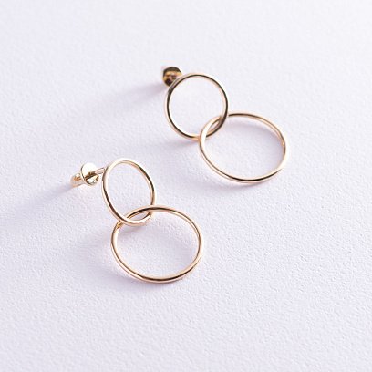 Серьги-пусеты "Кольца" в желтом золоте с06988 №3