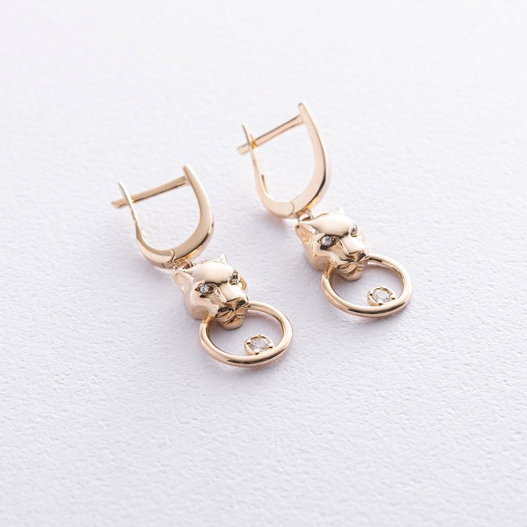 Сережки "Пантери" в жовтому золоті (фіаніти) с07472 від ювелірного магазину Онікс