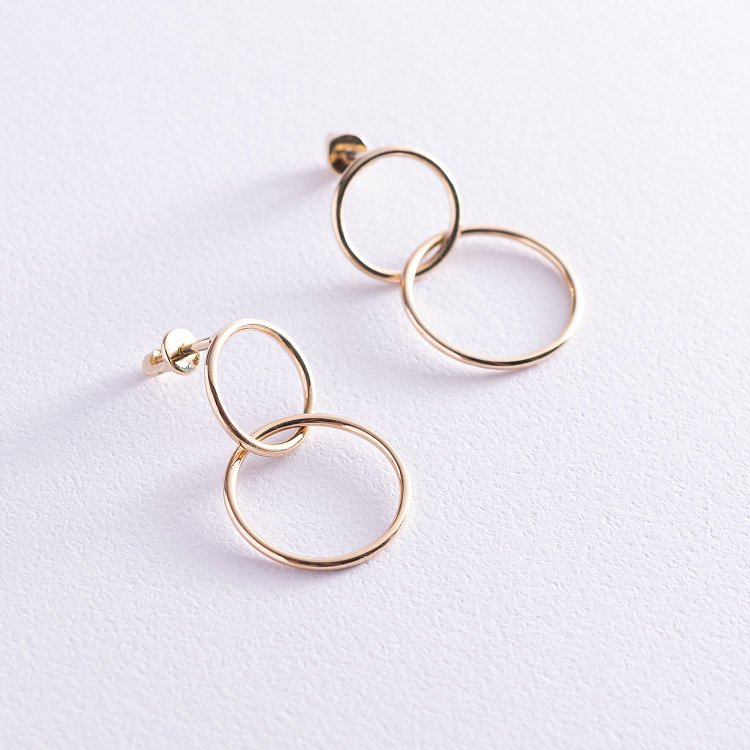 Серьги-пусеты "Кольца" в желтом золоте с06988 от ювелирного магазина Оникс - 7