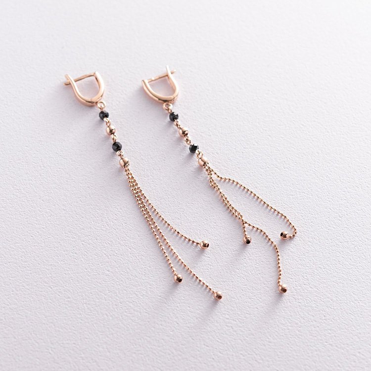 Золотые серьги "Шарики" с черными фианитами с07169 от ювелирного магазина Оникс