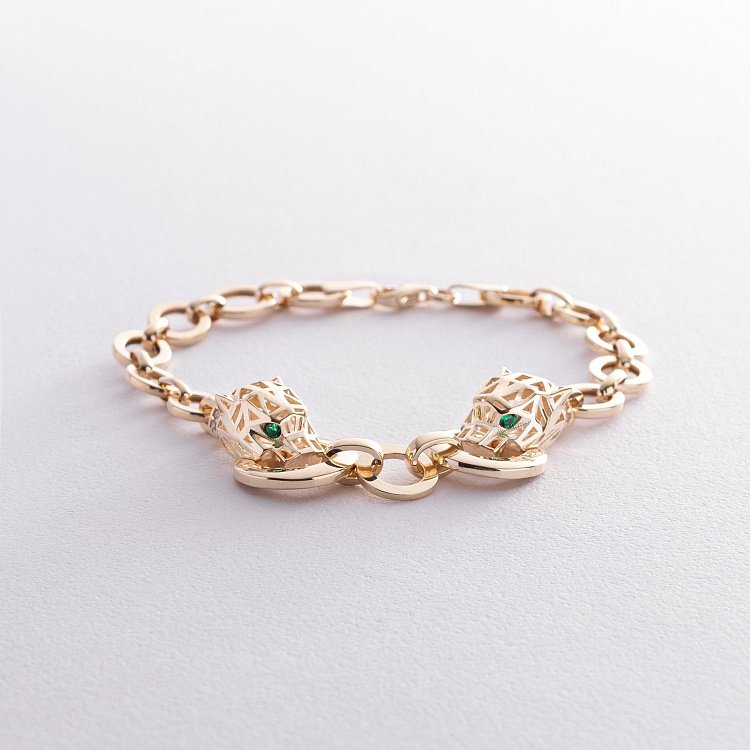 Браслет "Пантера" в желтом золоте (фианиты) б05311 от ювелирного магазина Оникс - 2