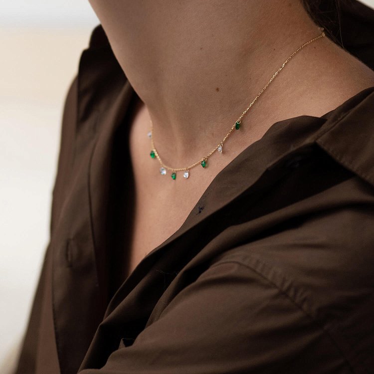 Кольє у жовтому золоті (зелені та білі фіаніти) кол02308 від ювелірного магазину Онікс - 4