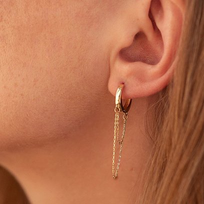 Сережки - кільця з ланцюжками в жовтому золоті с09021 №5
